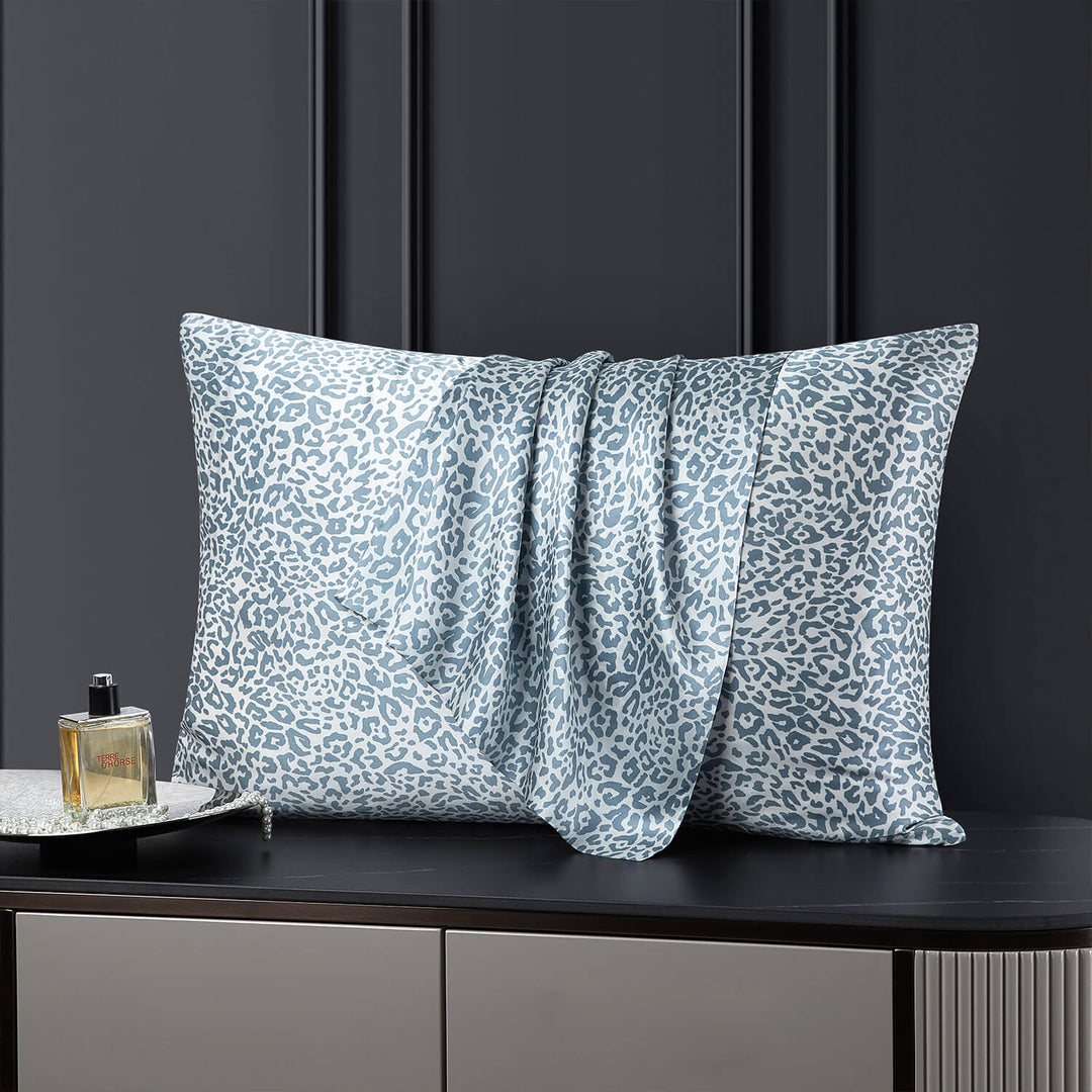 DISANGNI 21 Momme Mulberry Silk Pillowcase – Double-Sided, Hidden Zipper, Gray Leopard Print
