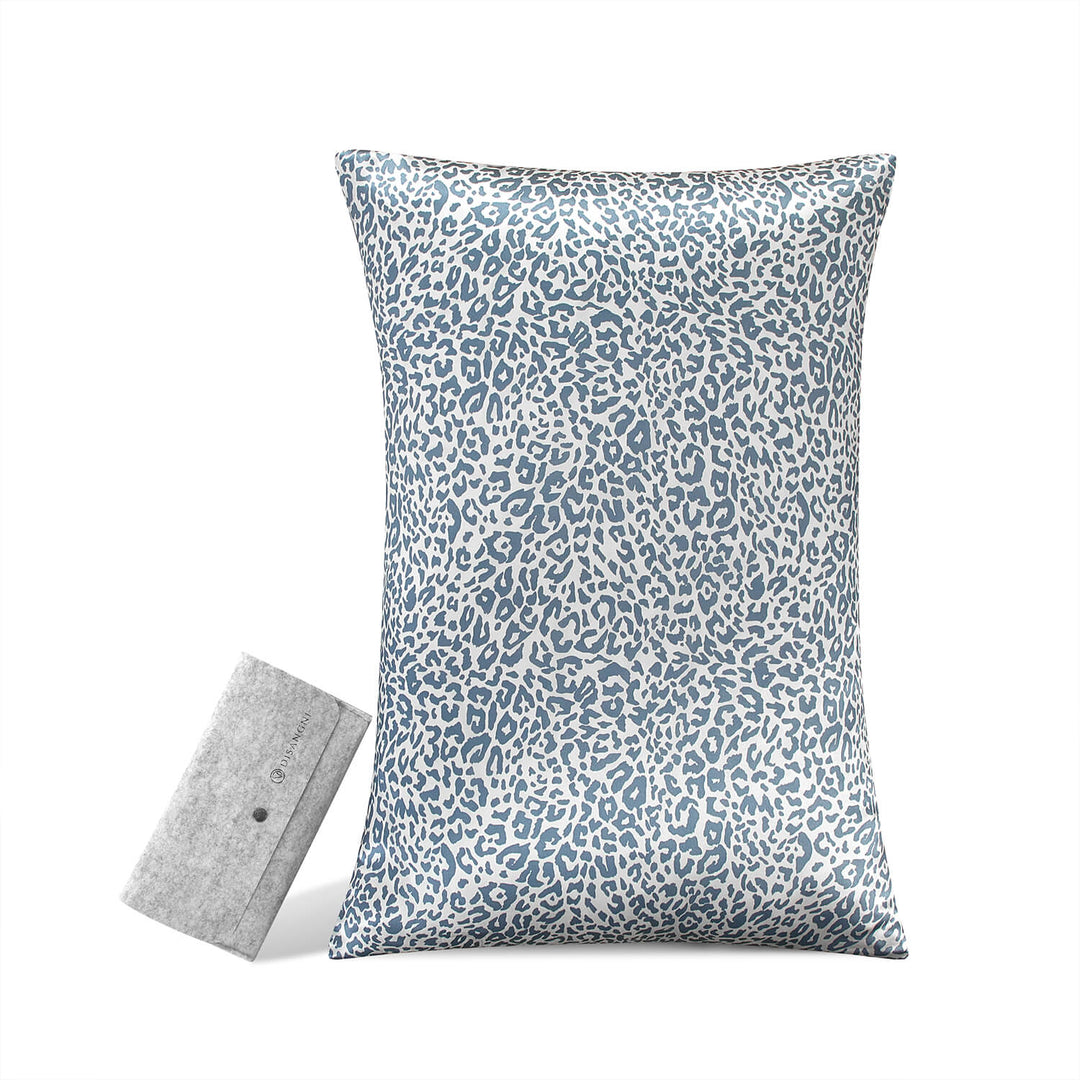 DISANGNI 21 Momme Mulberry Silk Pillowcase – Double-Sided, Hidden Zipper, Gray Leopard Print