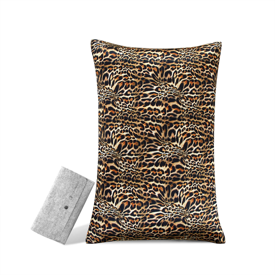 DISANGNI 21 Momme Mulberry Silk Pillowcase – Double-Sided, Zipper Closure, Black Leopard Print